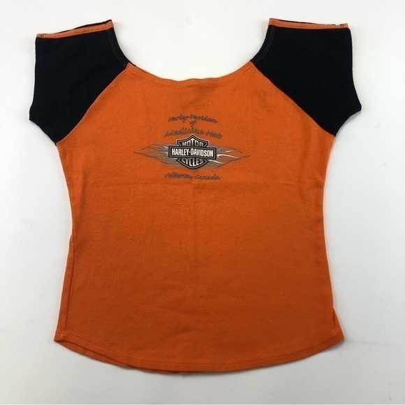 HARLEY-DAVIDSON women’s orange and black tee - Picture 5 of 7
